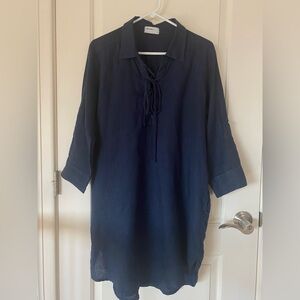 NWOT Allen Allen Women’s Navy Blue Linen Dress in Large